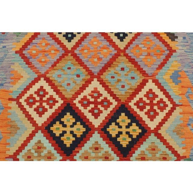 1990s Kilim Rust Blue Wool Rug - 2'9" X 3'10" For Sale - Image 4 of 7