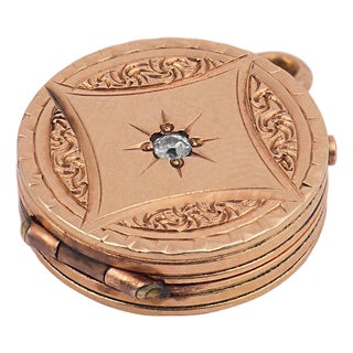 19th Century Victorian Old Mine Cut Diamond 14k Rose Gold Locket Pendant For Sale