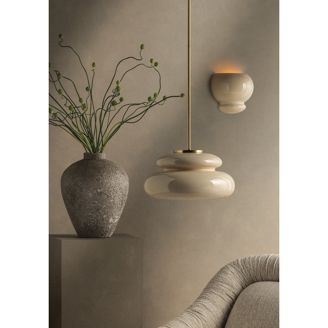 Mitzi Pia 16 in. 1 Light Pendant in Aged Brass and Ceramic Butter Crackle Finish For Sale - Image 13 of 14