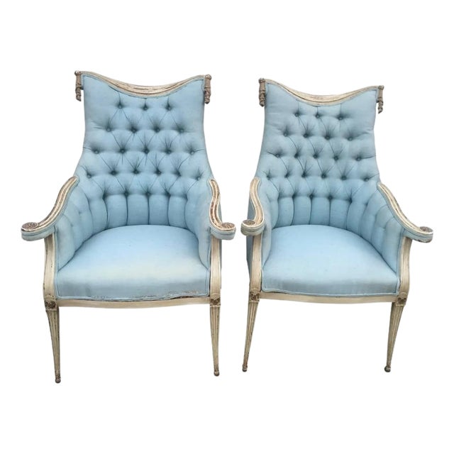 1940s Hollywood Regency Attributed Grosfeld House Armchairs - A Pair For Sale