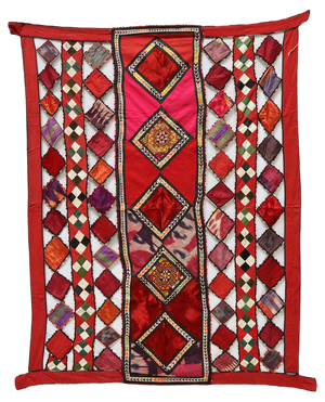 Vintage Embroidered Uzbek Wall Hung Patchwork Tapestry, 1920s