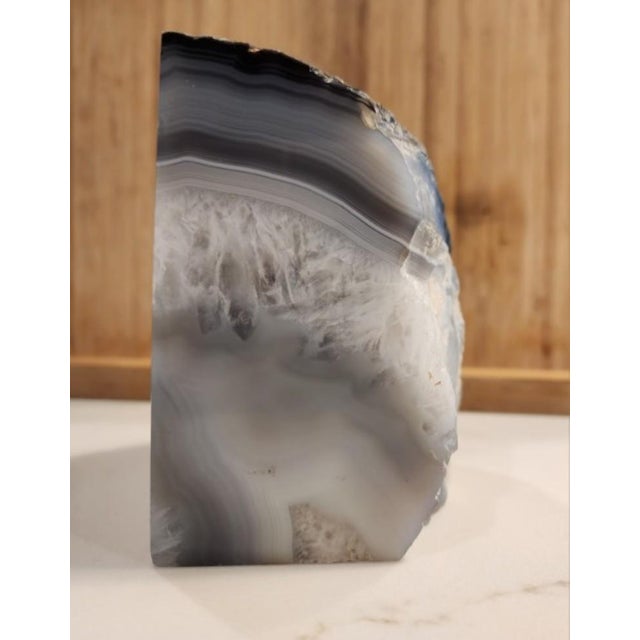 1970s Polished Brazilian Grey Agate Specimen Bookend For Sale - Image 12 of 17