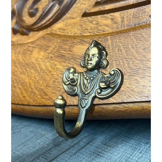Antique French Oak Coat Rack Hanger Shelf For Sale - Image 3 of 12
