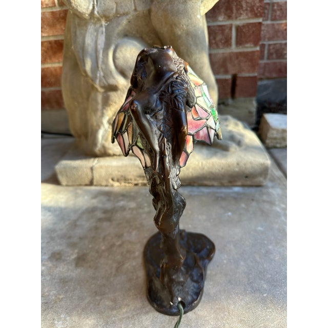 Bronze Antique Art Nouveau E. Thomasson “Daphne” Bronze Figural Table Lamp – Art Nouveau Lady W/ Stained Glass Shade For Sale - Image 8 of 12