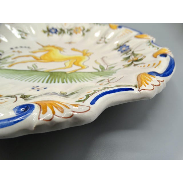 Antique French Moustiers Large Plate With Unicorn For Sale - Image 9 of 12