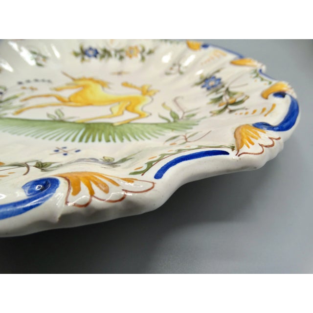 Antique French Moustiers Large Plate With Unicorn Hand Painted For Sale - Image 9 of 12