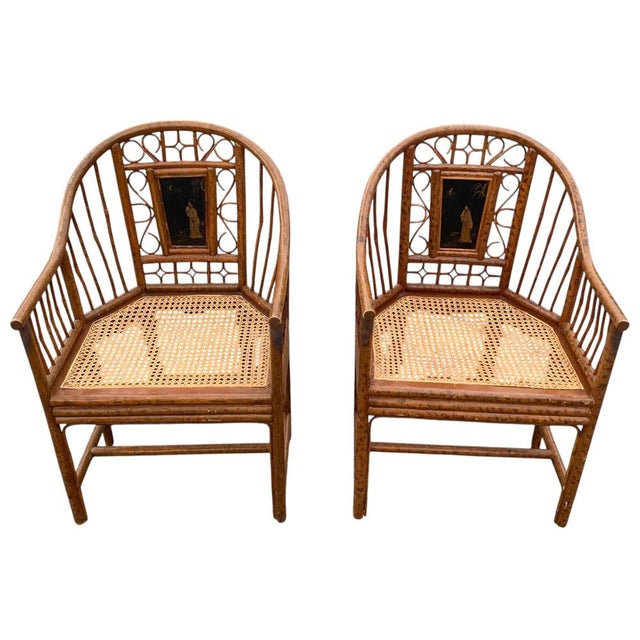 Brown Brighton Pavilion Faux Bamboo Chairs, Set of 2 For Sale - Image 8 of 14