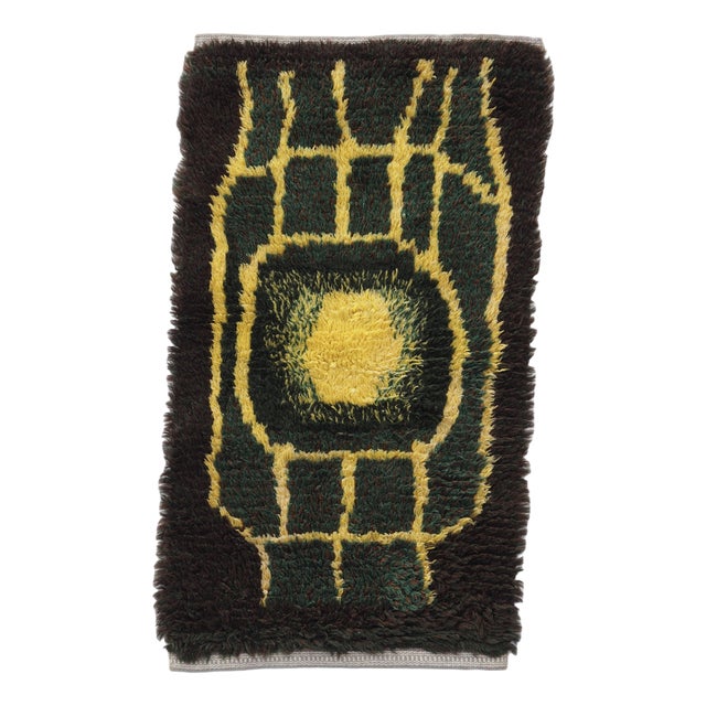 Small Scandinavian Mid-Century Modern Sun-Burst Rya Pile Rug, 1960s For Sale