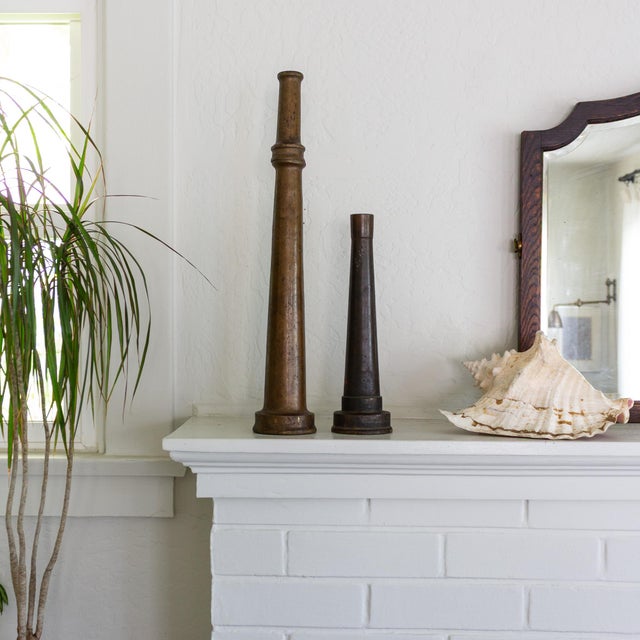 Set of Large Antique Brass Fireman Fire Hose Nozzle Candle Holders For Sale - Image 14 of 16