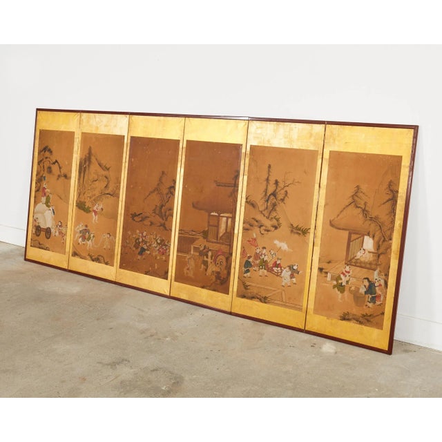 Japanese Edo Six Panel Screen Chinese Children at Play For Sale - Image 9 of 12