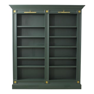 Large Custom Made Green Painted Open Bookcase For Sale