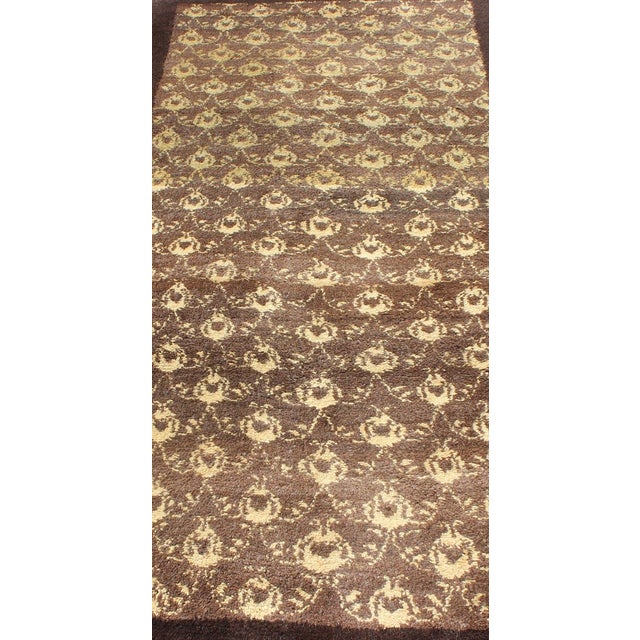 Vintage Turkish Tulu Rug With Ivory Motifs and Chocolate Brown 3′2″ × 6′3″ For Sale In Atlanta - Image 6 of 12