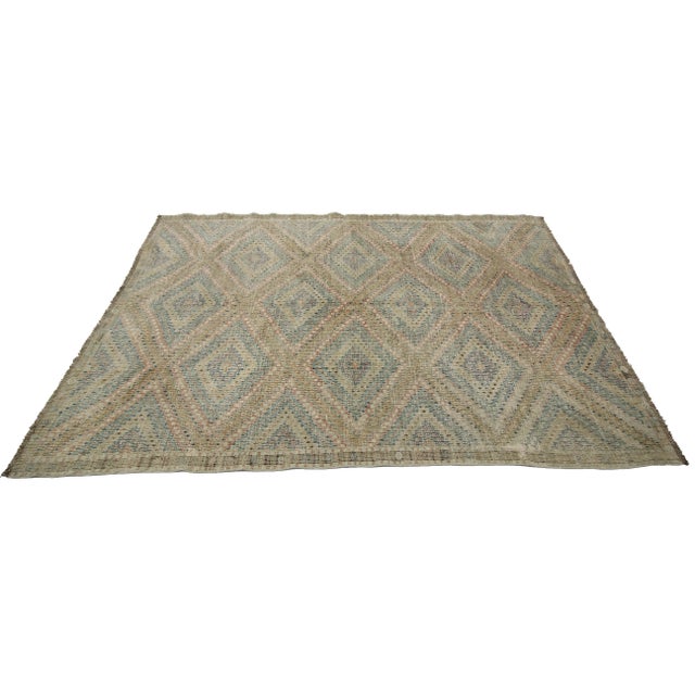 Contemporary 1960s Vintage Cotton Embroidered Kilim Rug- 6′2″ × 8′9″ For Sale - Image 3 of 7