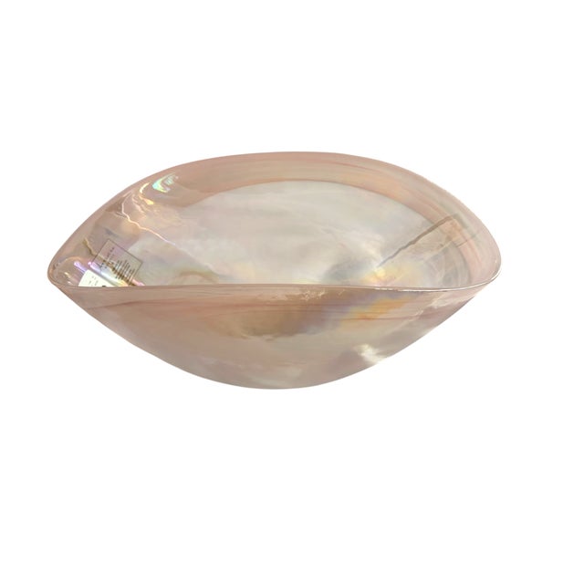 Artistic Accents Iridescent White Swirl Art Glass Oval Bowl For Sale - Image 10 of 17