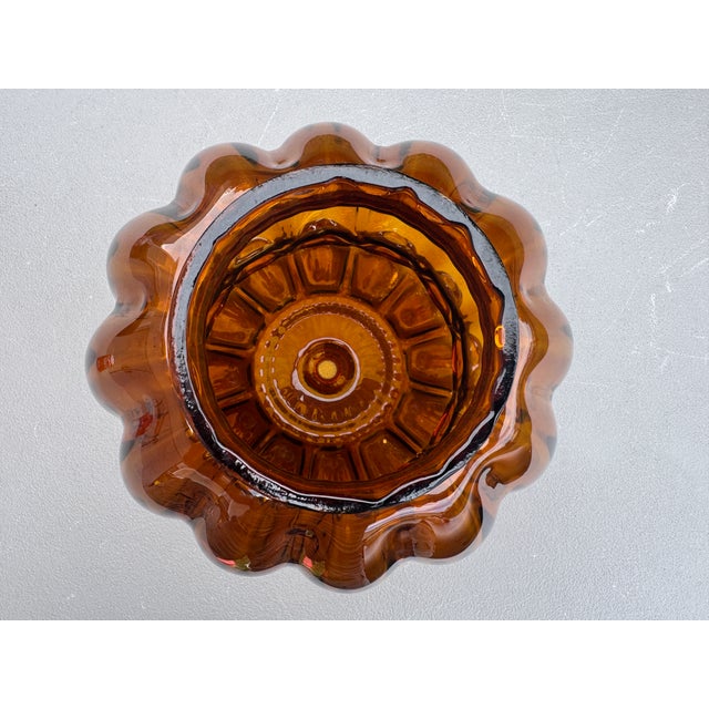 1960s Mid 20th Century Hand-Blown Amber Art Glass Pumpkin Melon Ribbed Lamp Shade 4" Fitter For Sale - Image 10 of 10