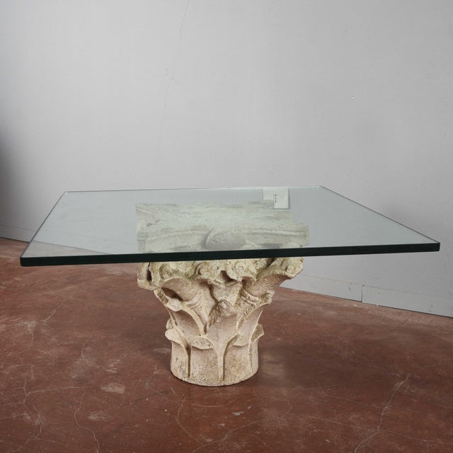 White Stone Capital Coffee Table with Large Thick Glass Top For Sale - Image 3 of 18