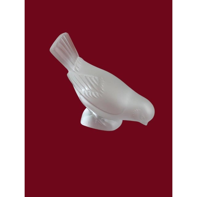 Mid 20th Century Lalique Frosted Crystal Sparrow Figurines Set of 2 Decorative Sculptures France For Sale - Image 10 of 17