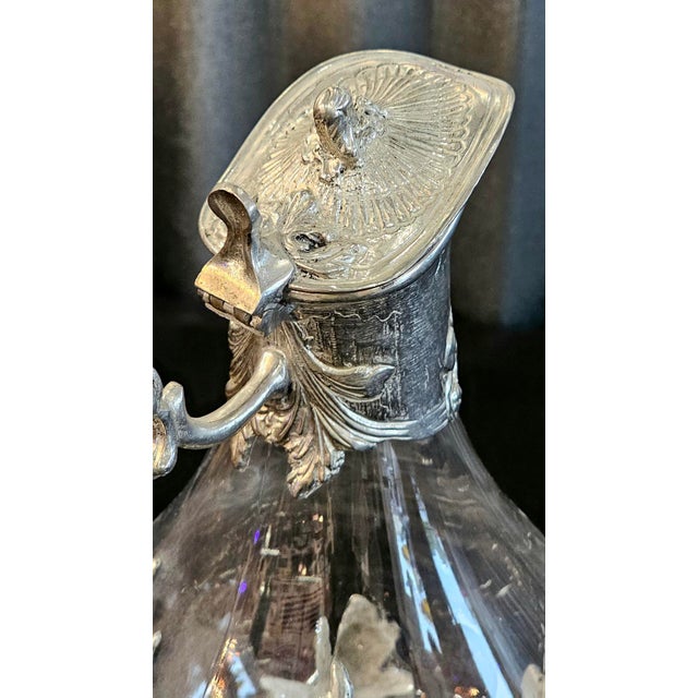Vintage French Style Étain Pewter & Glass Claret Jug Pitcher With Hinged Lid For Sale - Image 15 of 18