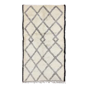 Mid 20th Century Large White Background Vintage Beni Ourain Moroccan Rug With Charcoal Diamonds
