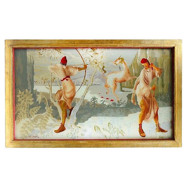 Early 20th Century Antique French Art Deco Verre Eglomisé Painting For Sale