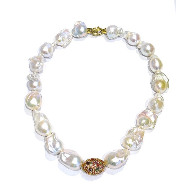 Late 20th Century Bochic “Capri” Vintage Baroque Pearl & Multi Gem Necklace Set in 18K & Silver For Sale - Image 5 of 6