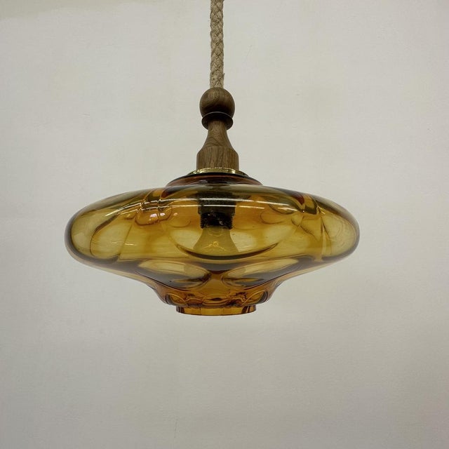 Yellow Mid-Century Glass Pendant Lamp, 1970s For Sale - Image 8 of 18