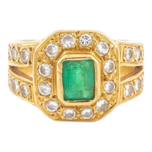 14k Yellow Gold Emerald & Diamond Ring