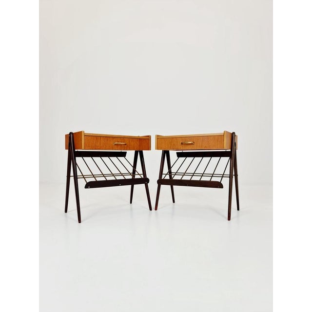 Midcentury Modern Danish Teak and Brass Nightstands, 1960s, Set of 2 For Sale - Image 5 of 11