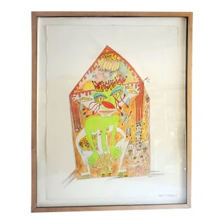 1990s Surreal Sweethearts Watercolor by Outsider Artist Signed Angel For Sale