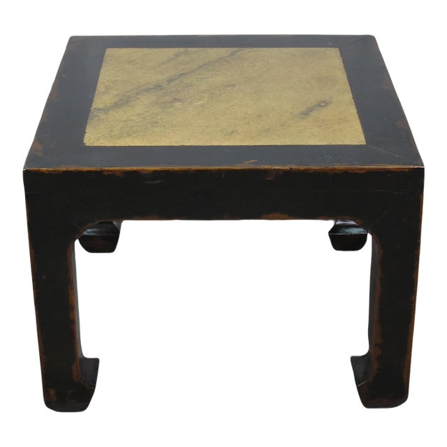 Marble Top Square and Distressed Black Vintage Accent or Side Table or Coffee Table, 18"h For Sale