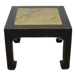 Marble Top Square and Distressed Black Vintage Accent or Side Table or Coffee Table, 18"h