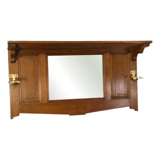 Art Deco Oak Coat Rack and Brass Hooks, 1930s For Sale