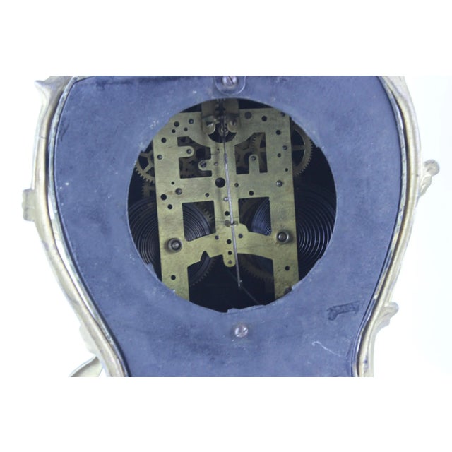 Wood Boulle Mantel Clock ' Pattern' Marble/ Wood & Gilded Bronze For Sale - Image 7 of 10