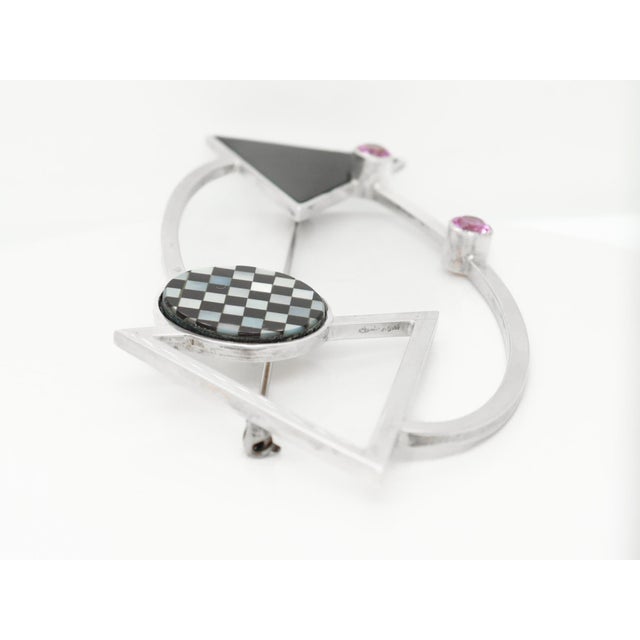 Mardi Jo Cohen 1980's Modernist Sterling Silver & Gemstone Brooch or Pin For Sale - Image 10 of 12