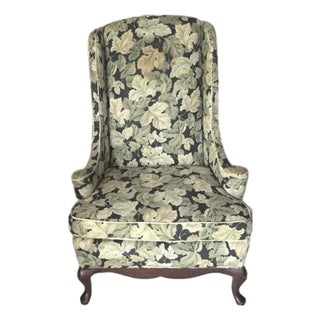 Mid Century Wing Back Chair in an Autumn Leaf Pattern For Sale