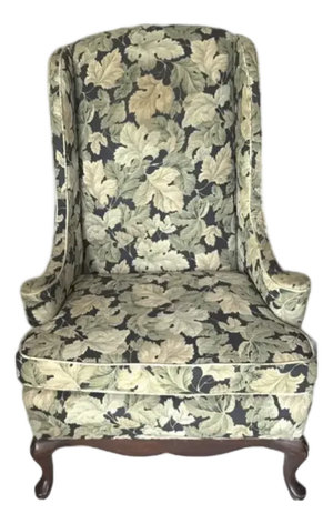 Mid Century Wing Back Chair in an Autumn Leaf Pattern