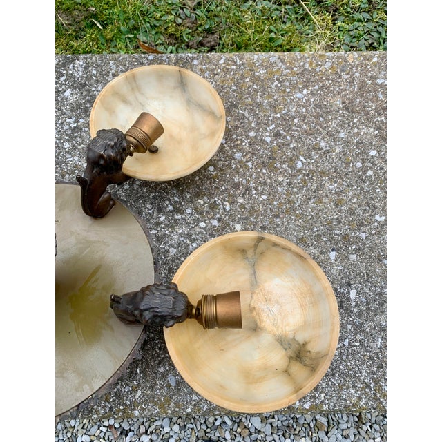 Art Deco Candleholder with Lion Statues in Bronze and Abalaster, 1930s For Sale - Image 6 of 18