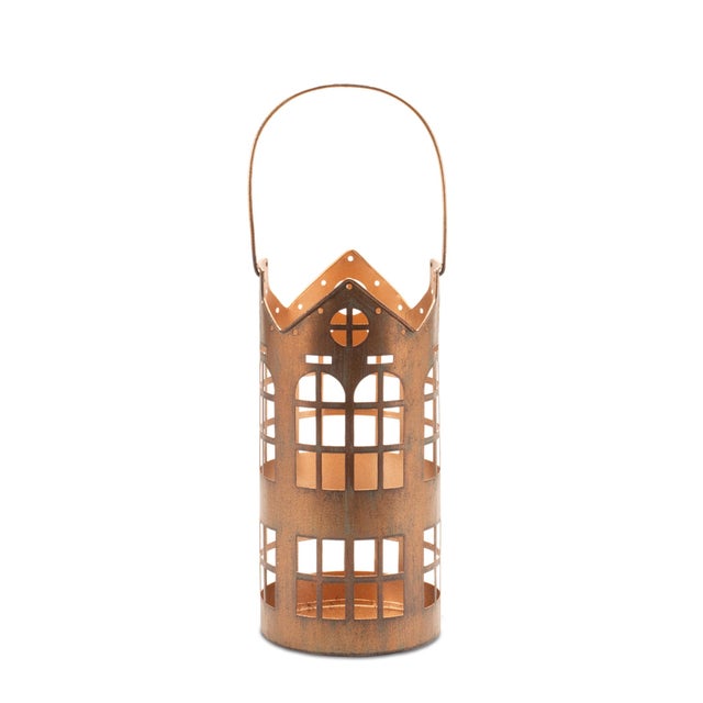 Contemporary Punched Metal House Lantern (Set of 2) For Sale - Image 3 of 3