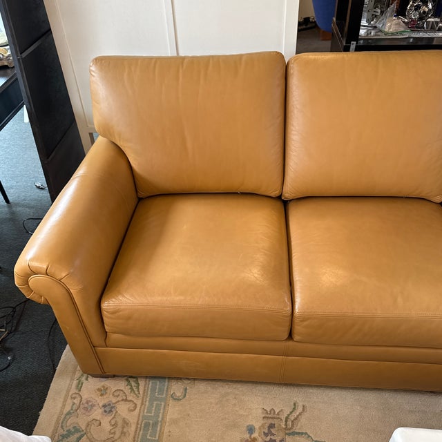 Ethan Allen Conor Leather Sofa, Camel For Sale - Image 11 of 12