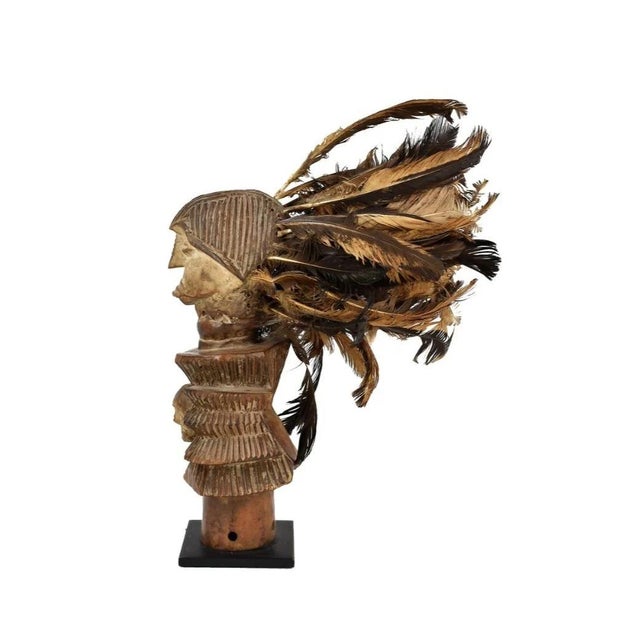African Early 20th Century Mambila Head Crest with Feathers Cameroon For Sale - Image 3 of 4
