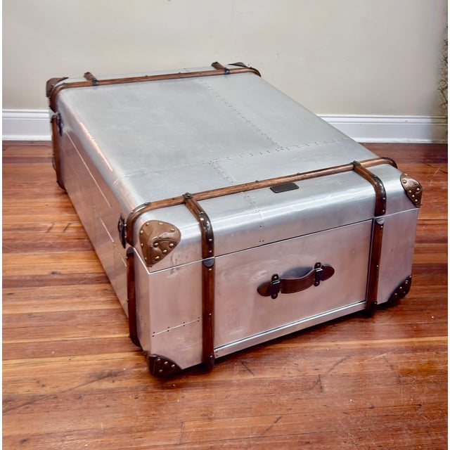 Restoration Hardware Aluminum Steamer Trunk Coffee Table For Sale - Image 11 of 15