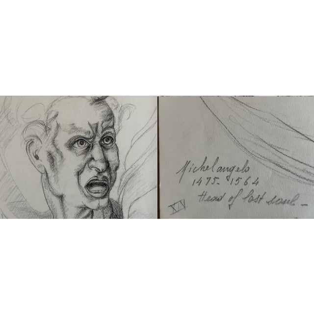 Mid 20th Century Old Master Artwork Drawings: Holbein, Michelangelo, Bonsignori (Set of 5) - Unknown Artist For Sale - Image 6 of 8