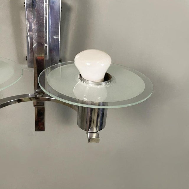 Metal Austrian Art Deco Double Light Sconces in Metal and Glass, 1920s, Set of 2 For Sale - Image 7 of 14