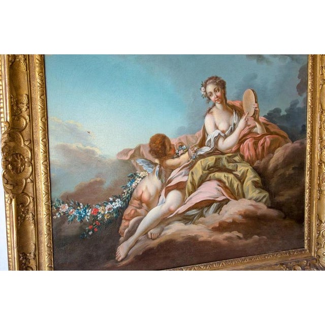 18th century French school in the style of Boucher Venus with a tambourine in the clouds Oil on canvas Carved and gilded...