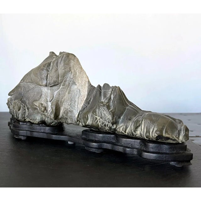 Stone Gray Mid 19th Century Chinese Mountain Form Scholar Stone with Display Stand For Sale - Image 8 of 13