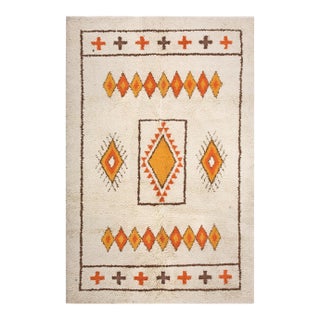 1950s Ivory Diamond Tribal Vintage Moroccan North African Rug 6'8" X 10'0" Wool Carpet For Sale