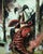Morgan La Fay by Nadezda | Oil on panel Woman in elaborate costume holding a fan. For Sale