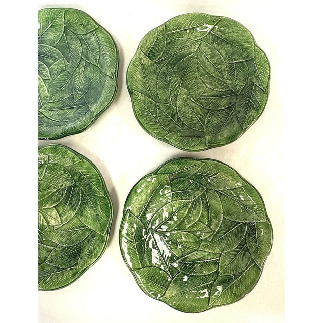 Green Vintage Italian Majolica Vietri Leonardo Ceramic Leaf Dishes- Set of 6 For Sale - Image 8 of 14