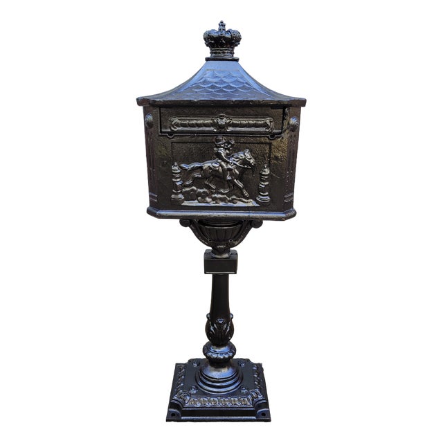 Cast Iron English Mailbox Letterbox on Leg Black For Sale