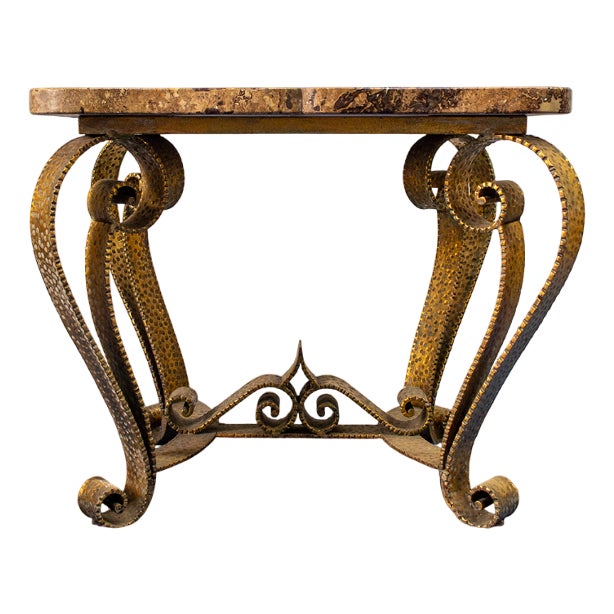 Gilded Iron and Marble Coffee Table from Colli, Italy, 1950s For Sale